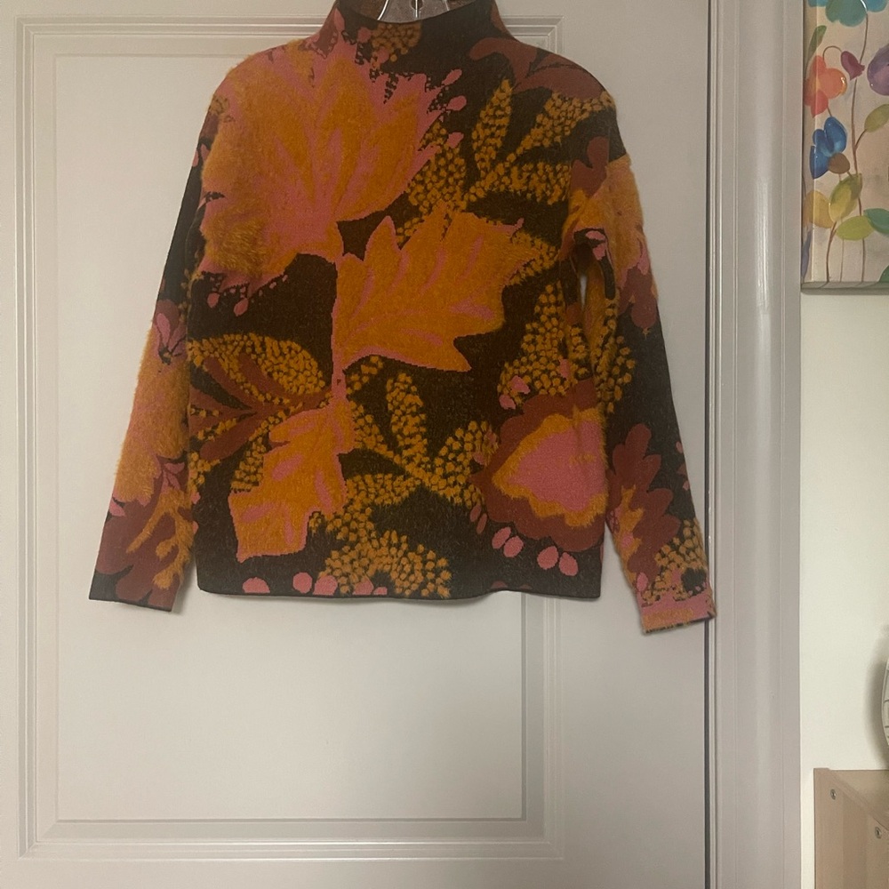 Rachael Zoe LosAngeles New York Floral Cowl Neck Sweater - Pink and Orange